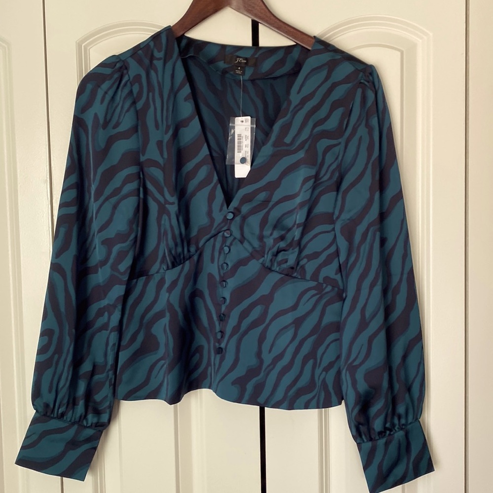 NEW Jcrew top green & black pattern.